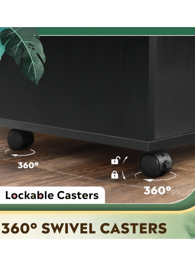 Filing Cabinet With Drawer, Mobile Filing Cabinet, Printer Support, Large Mobile for Home Office, Rolling Organizer Adjustable Shelves (Black, WJG005) - Image 5